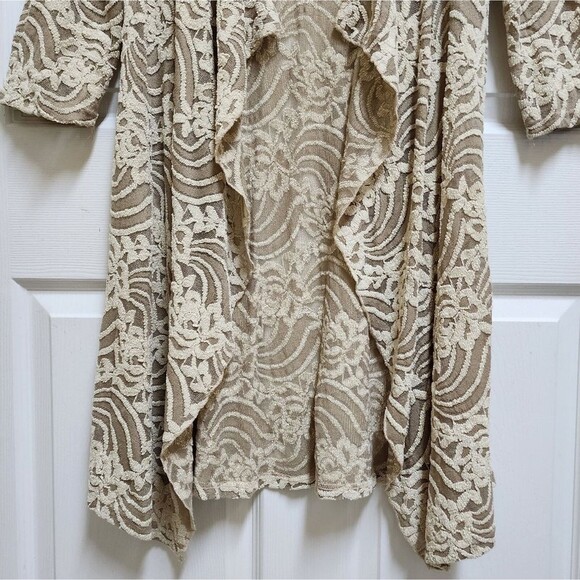 Camille & Co Cardigan Sweater Women S Cream Floral Lace Mesh Open Waterfall Boho - Picture 4 of 9